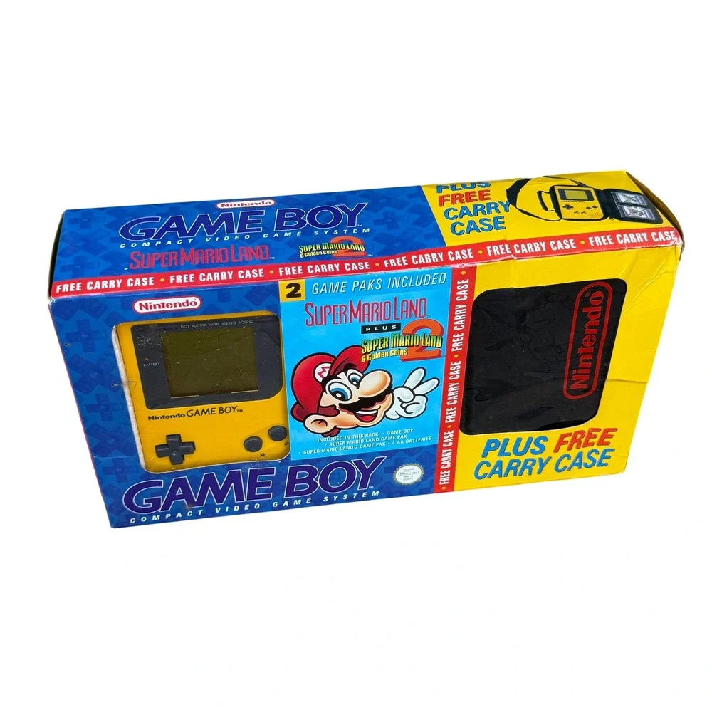 Nintendo Game Boy Yellow DMG-01 Super Mario Land 1 & 2‎ Bundle with Case Boxed